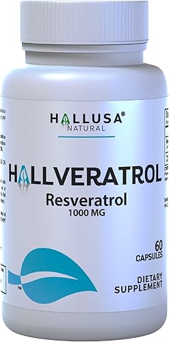 Hallusa Natural HALLVERATROL Suplemento de resveratrol orgánico, suplemento antioxidante, resveratrol 1000 mg, 60 cápsulas, sin OMG, para un