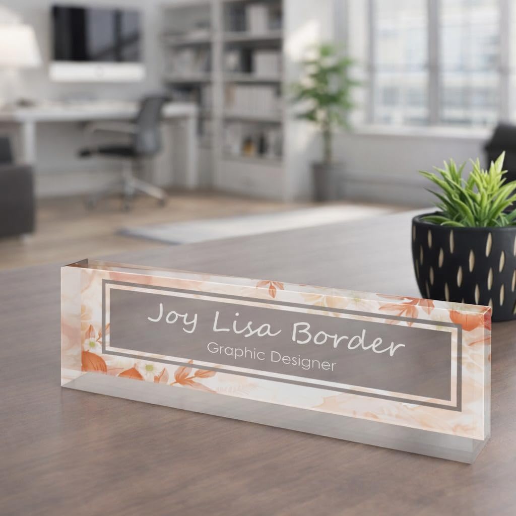 Personalised Office Desk Name Plate Custom Modern Plaque Sign Clear Glass Effect White Acrylic Base Work Home Gift for Loved Ones