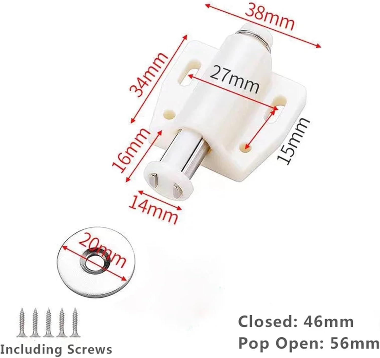 16pcs Cabinet Stopper Strong Magnetic Push to Open Touch Catch Stop Quiet Damper Buffer Kitchen Cupboard Door Magnet Invisible Handles(Single White)