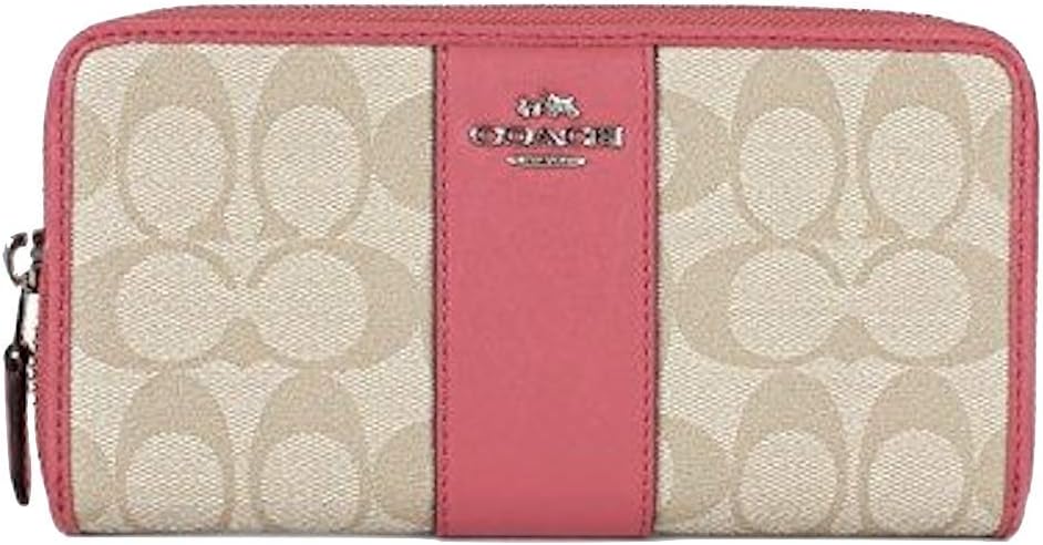 Coach Signature PVC Accordion Zip Around Wallet (Light Khaki/Peony)