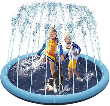 Dog Pool Paddling Pool for Pets,Foldable Sprinkle and Splash Water Play Mat,Fun Backyard Fountain Play Mat for Baby Girls Boys Children or Pet Dog 100cm/39.3in