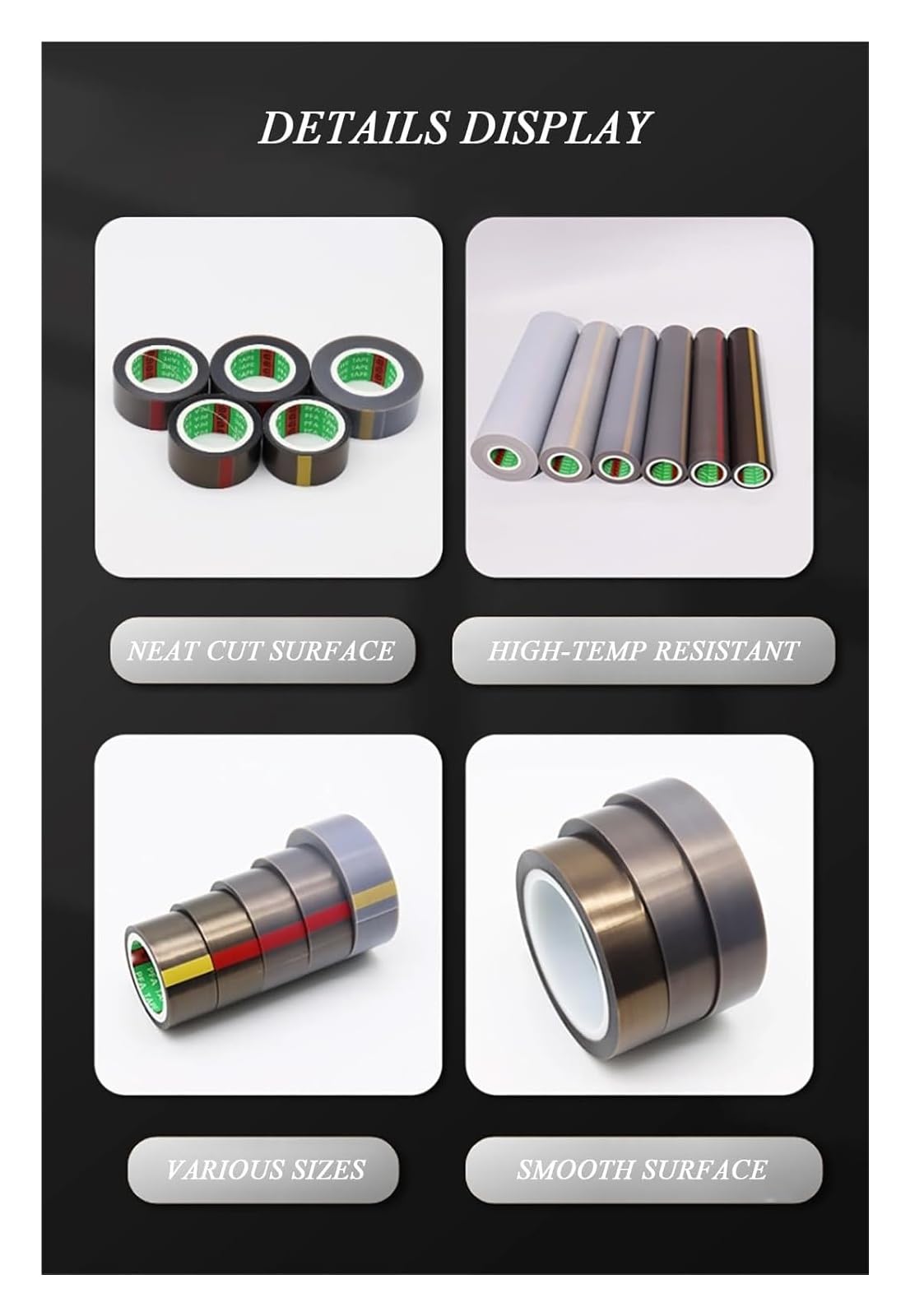 Cinta de teflón de 0,05-0,5 mm de grosor y 13-100 mm de ancho. Cinta adhesiva de PTFE for máquinas selladoras al vacío e industrias eléctricas, 10 metros de largo.(0.05mm,90mm)