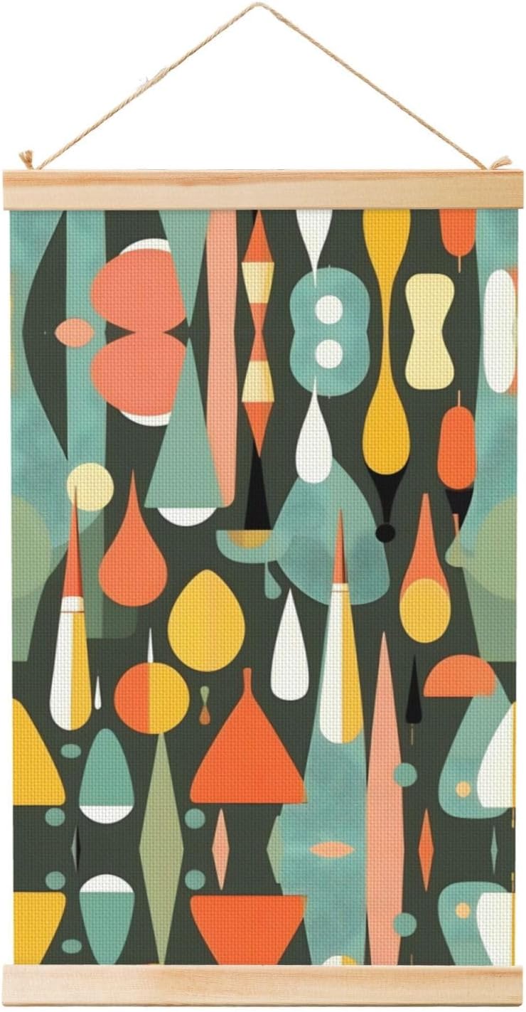 Mid Century Modern Retro With Drop Shapes Print Poster Hanger,Hanging Poster, Poster Frame,Wood Poster Hanger, For Wall Hanging