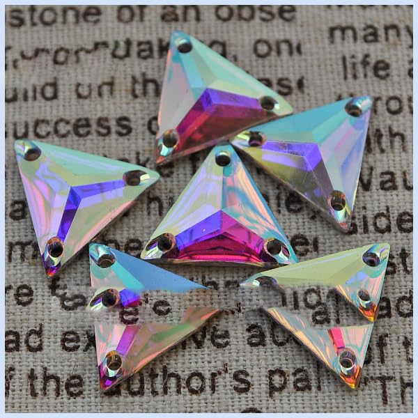 100pcs/Lot, 16mm Crystal AB/Clear AB sew on Tri-Angle Flat Back Resin sew on Stones-Default