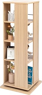 Iris Ohyama, Revolving bookshelf/Creative 360°Rotating Bookcase/Media display rack tower & 4 shelves, Modern & Design, Office,Bedroom,Living Room, Library - Revolving Book Shelf - RBS-4S - Light Brown