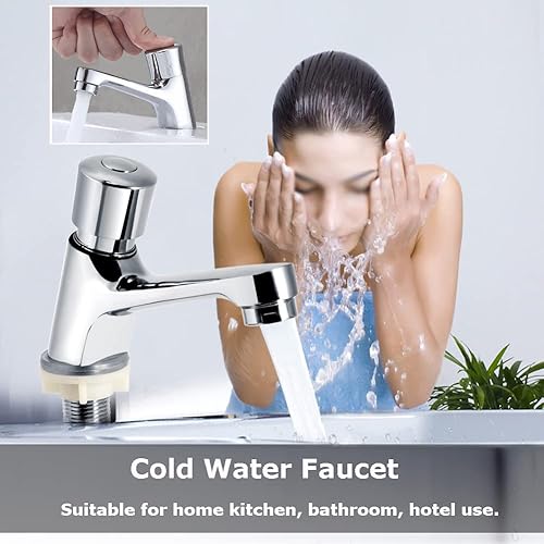 Miniatura 4 de Grifo de retardo de tiempo, grifo público Ktchen para baño, cromado, con cierre automático, ahorro de agua, retardo de tiempo, lavabo, adecuado para