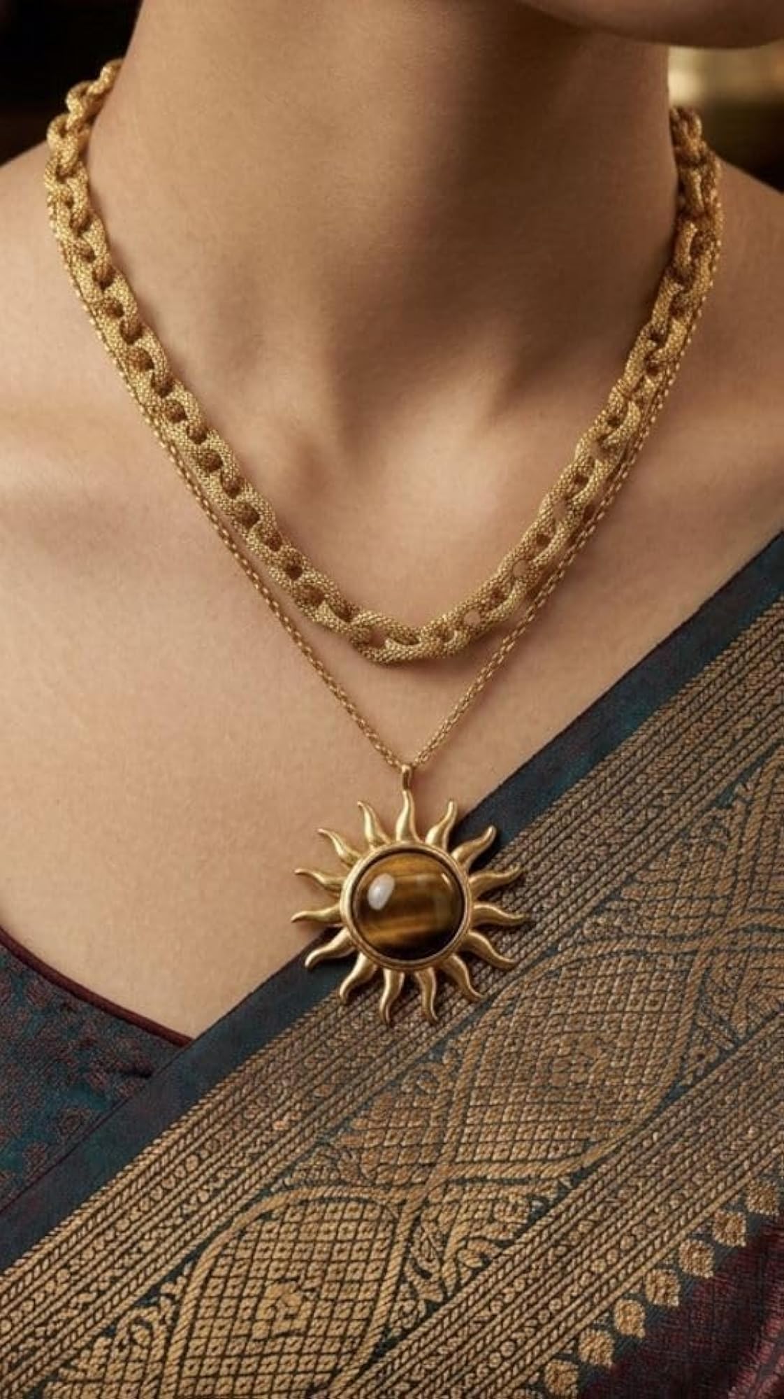Tiger Eye Celestial Sunburst Healing Crystal Pendant Necklace