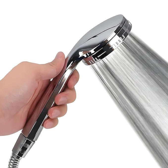 Boniry Bathroom Hand Shower Modern 300-hole Handheld Shower Head, High-pressure Hand Shower For Bathroom, Water-saving Design, Rainfall Experience (Silver, Round Chrome Finish)
