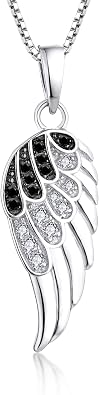STARCHENIE 925 Sterling Silver Angel Wing Pendant Necklace for Women Cubic Zirconia 18" Chain