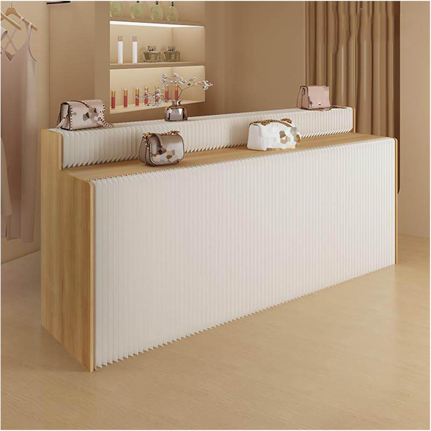 WIGING Foldable Paper Display Stand, 2-Tier Ladder Counter Display Rack For Retail & Trade Shows, Retractable Handbag Display Rack For Boutiques, Retail Stores((LxWxH) 100x49x118cm)