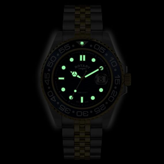 Rotary Men's Apex 100 Blue Dial Silver & Gold Plated Stainless Steel Bracelet Watch