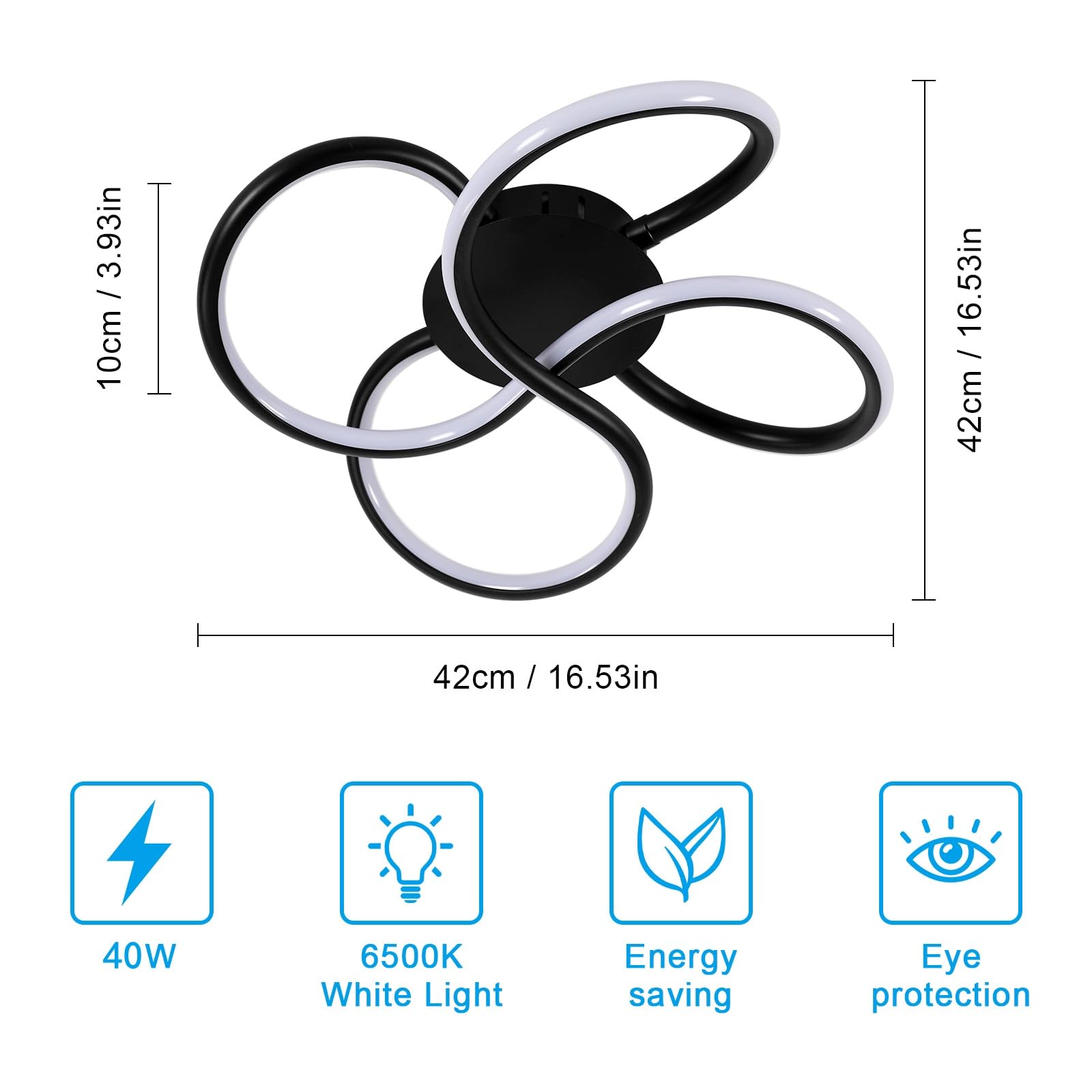 Plafoniera LED, Moderna Lampada da Soffitto 40W 4500LM, Bianco Freddo 6500K Lampada Led Soffitto Design a Forma di Fiore per Camera da Letto, Soggiorno, Cucina, Nero