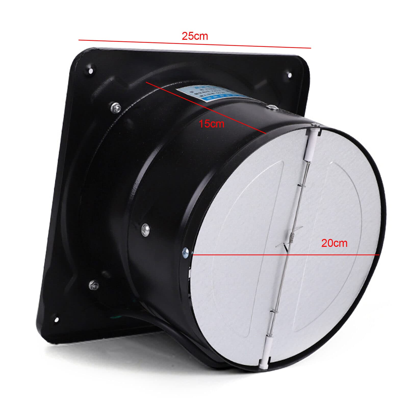 Kwadratowy wentylator ścienny 25 x 25, 220 V, 80 W, 2800 obr./min, z zaworem zwrotnym, wlot rurowy, wentylator wylotowy ze stalowym ostrzem, do odsysania powietrza w pomieszczeniach
