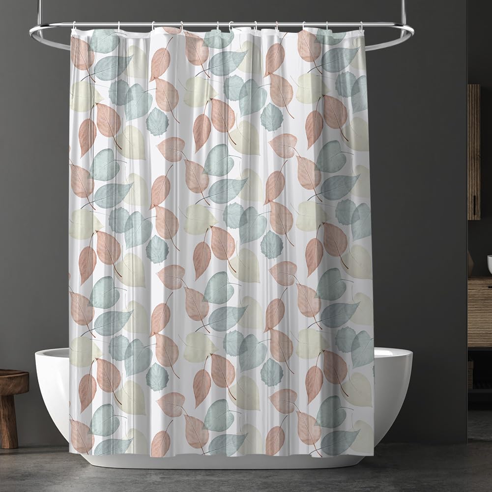 URAQT Cortina de Ducha, Cortina Baño Tela Impermeable Antimoho con 12 Anillos, EVA Shower Curtain Lavable, Cortina Bañera para Baño, Ducha, Bañera (Colorful Leaves)