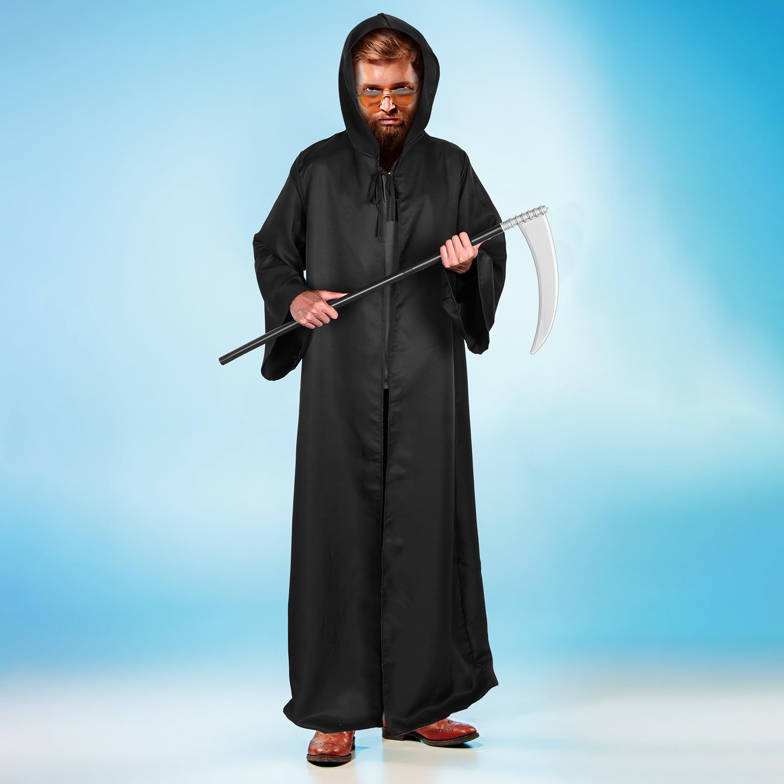Xaatren Halloween Grim Reaper Scythe Costume Robe Plastic Scream Costume Hooded Cloak Adults Cosplay(X-Large)