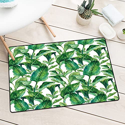 Leaf - Tapete de entrada de grado comercial, romántica isla de vacaciones hawaiana con árboles de plátano, imagen acuarelada, lavable a máquina, 23.6 pulgadas de ancho x 35.4 pulgadas de largo, color