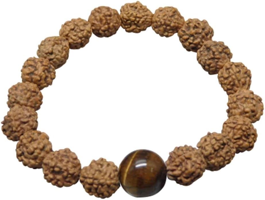 ARIHANT GEMS AND JEWELS Five Mukhi Rudraksha Bracelet with Crystal Indonesia Rudraksha Certified Brown Round Beads 5 Faced Astrological Stretchable Non-Precious Metal Bracelet for Meditation/Yoga