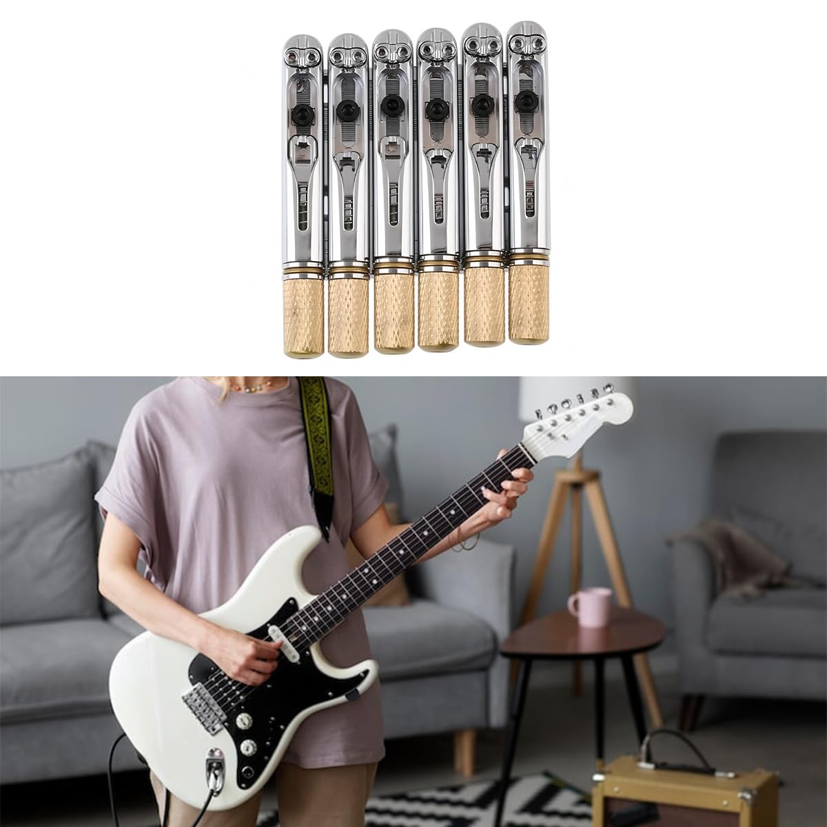Grobo Cordal De Puente De Guitarra Eléctrica Sin Cabeza De 6 Cuerdas De 10,5 Mm, Dispositivo De Bloqueo De Cuerda Fija De Guitarra, Plateado