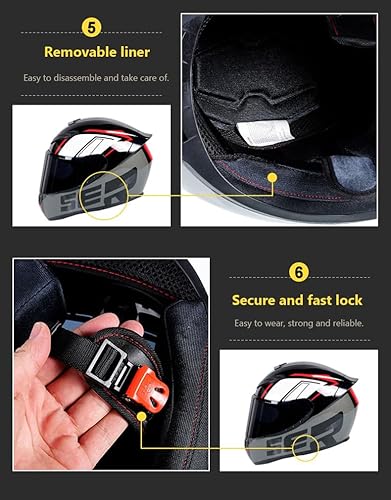 Miniatura 6 de Casco de cara completa con Bluetooth para niños y jóvenes, casco de motocicleta ATV aprobado por el DOT, casco de motocross con MP3 integrado, casco