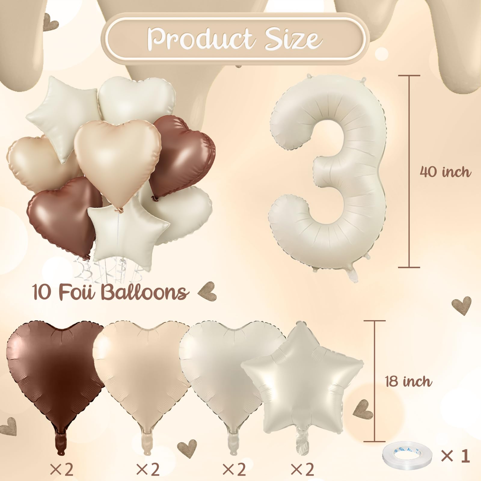 Cream 30 Balloons Decor, Beige Nude Apricot Brown Tan Foil Star Heart Balloons, 40'' White Sand Helium Neutral Number 30 Balloon for Women 30th Birthday Wedding Anniversary Party Decoration Supplies