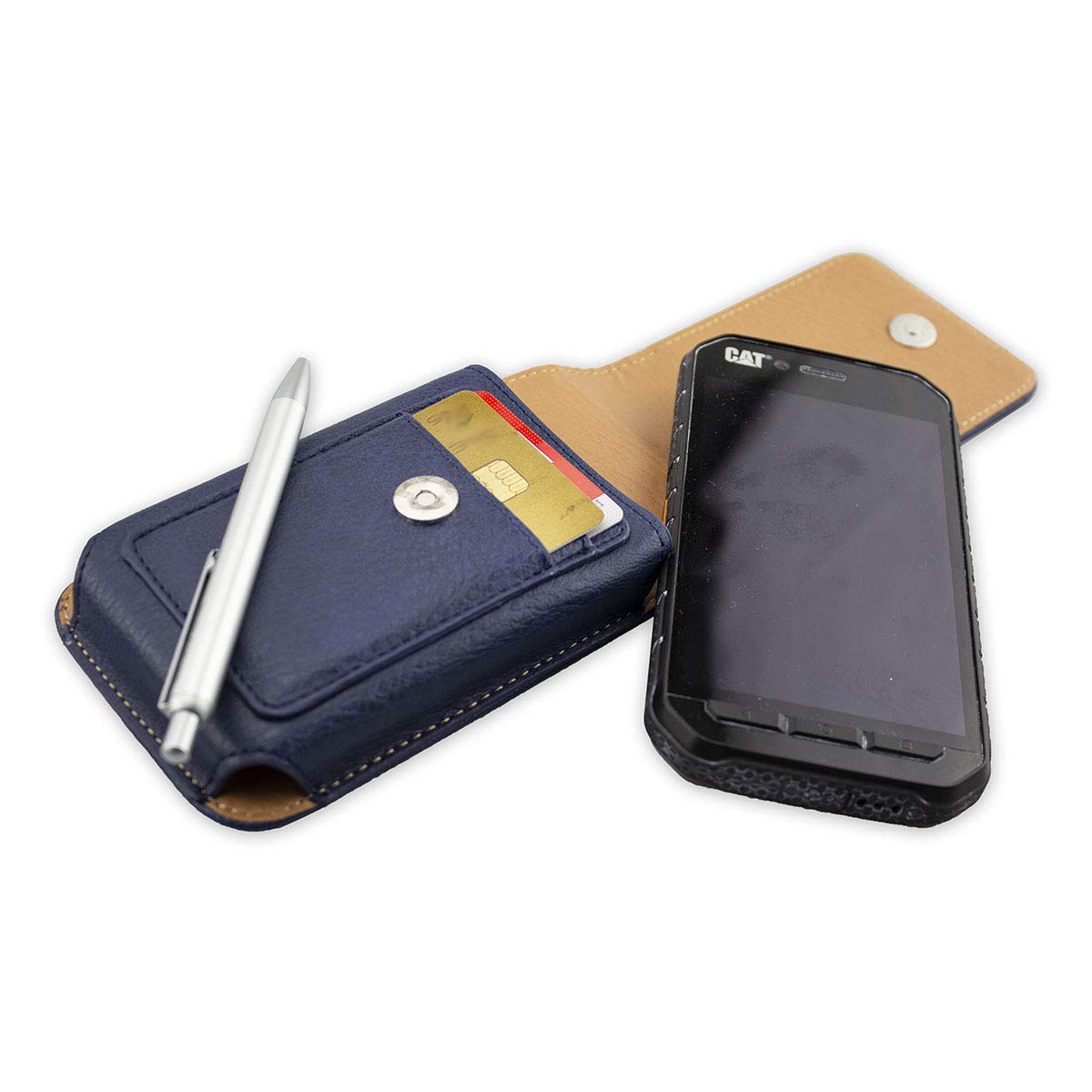 Caseroxx Borsa Outdoor Per Land Rover Explore - Custodia In Pelle Azzurra Con Chiusura Magnetica, Clip Girevole E Slot Per Carte - 2