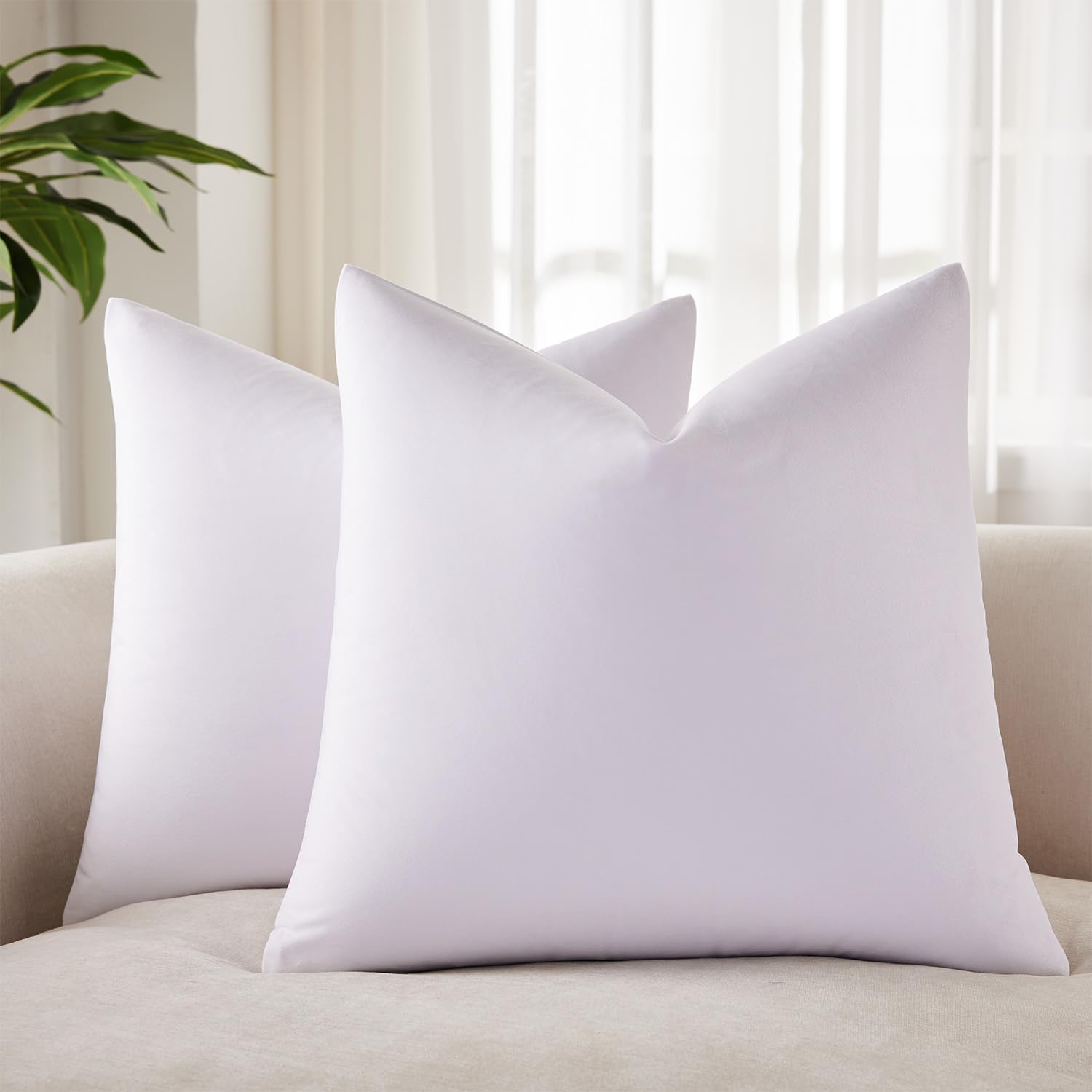 JUSPURBET 26x26 Euro Velvet Throw Pillow Covers Set of 2,White