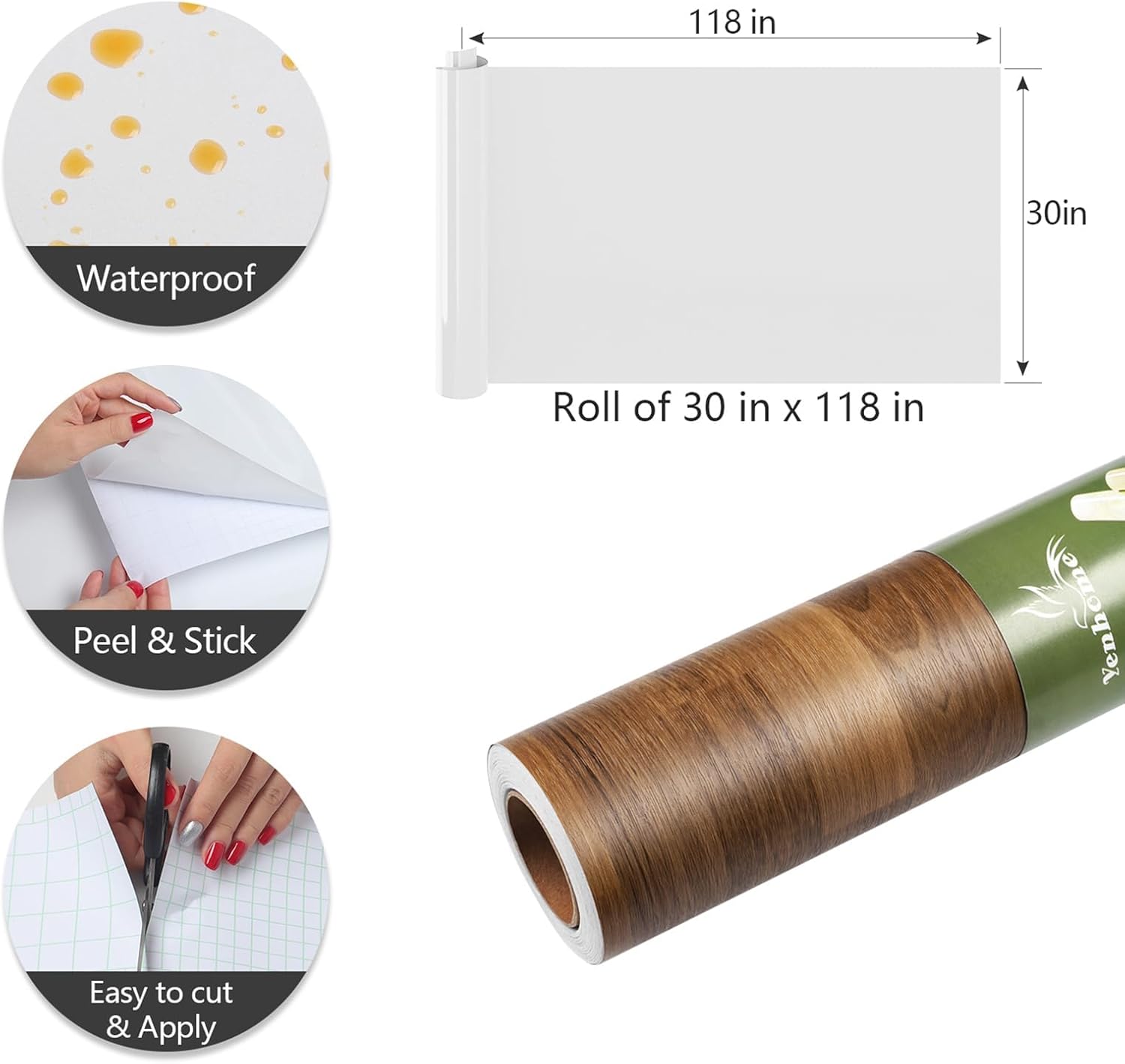 YENHOME 30"X118" Butcher Block Contact Paper for Countertops Waterproof Dark Brown Wood Contact Paper Peel and Stick for Cabinets and Drawers Faux Wood Wallpaper Self Adhesive Shelf Liner Wood Grain