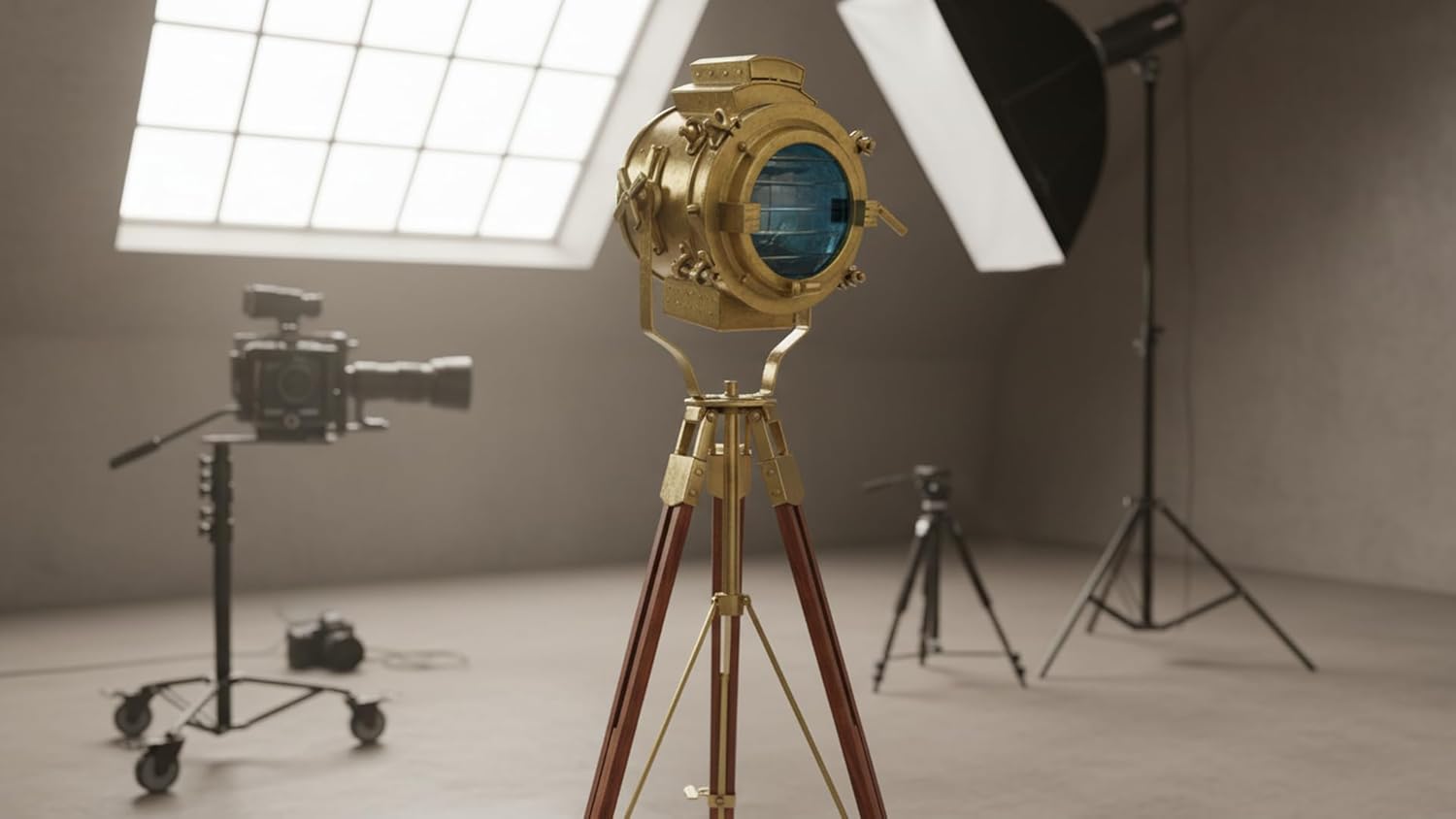 THOR INSTRUMENTS Antique Nautical Spotlight Searchlight Wooden Tripod Floor Lamp Vintage Home Decor Rustic Vintage Home Decor Gifts