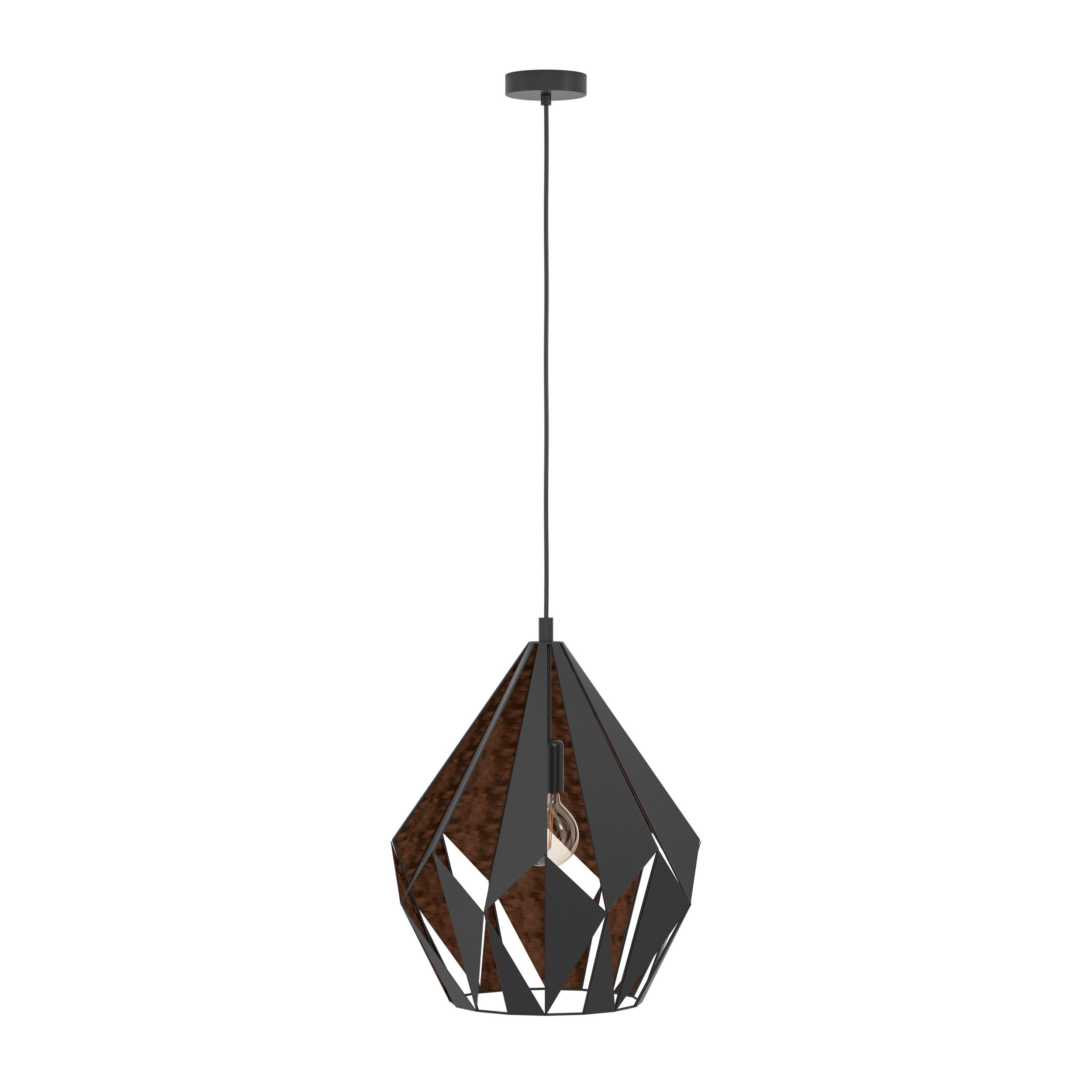 Eglo lampada a sospensione Carlton 1, lampada a sospensione a uno punto | luce vintage, lampada a sospensione retrò in acciaio, nero, rame, attacco E27, diametro di 38,5 cm