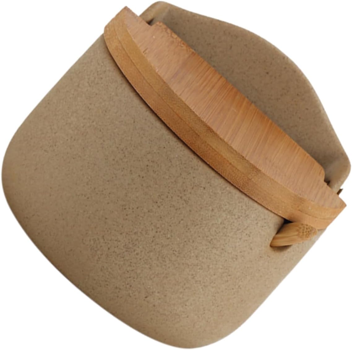 1Pc Ceramic Seasoning Vase with Wooden Cover Seasoning Storage Pot for Kitchen Easy to Clean