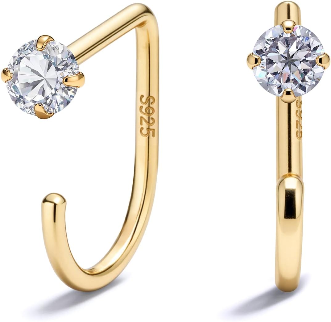 Pendientes de medio aro Huggie chapados en oro de 14 quilates de plata de ley 925