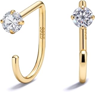 925 Sterling Silver 14K Gold Plated Huggie Half Hoop Earrings | Sleep-Friendly Poke-Free Hypoallergenic Stackable Earring Comfortable & All Day Wear