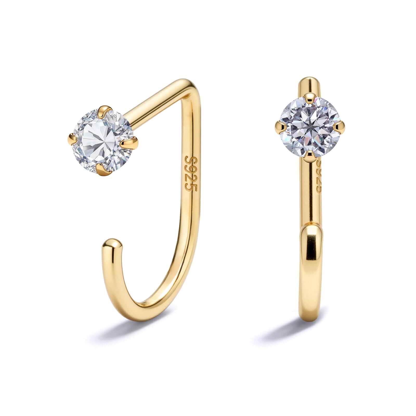 925 Sterling Silver 14K Gold Plated Huggie Half Hoop Earrings Sleep-Friendly Poke-Free Hypoallergenic Stackable Earring Comfortable & All Day Wear