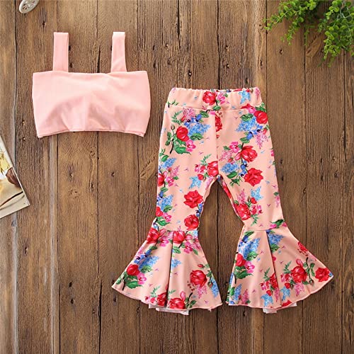DDDHL Macacão infantil 2023 para meninas verão sem mangas camisola tops desfiada calça rodada padrão