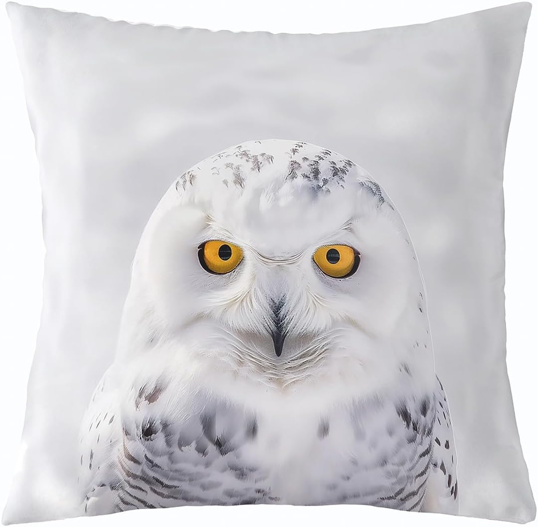 Feelyou Owl Throw Pillow Cover,3D Animal Printed Cushion Case for Home Living Room Decor,Reversible Bird Decor Owls Design White Decorative Throw Cushion Case,24x24 Inches