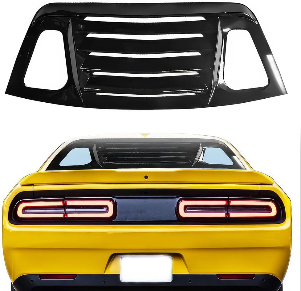 Rear Window Louver, Compatible with 2008-2023 Dodge Challenger, ABS Plastic Gloss Black V2 Style Back Window Windshield Sun Shade Cover Vent