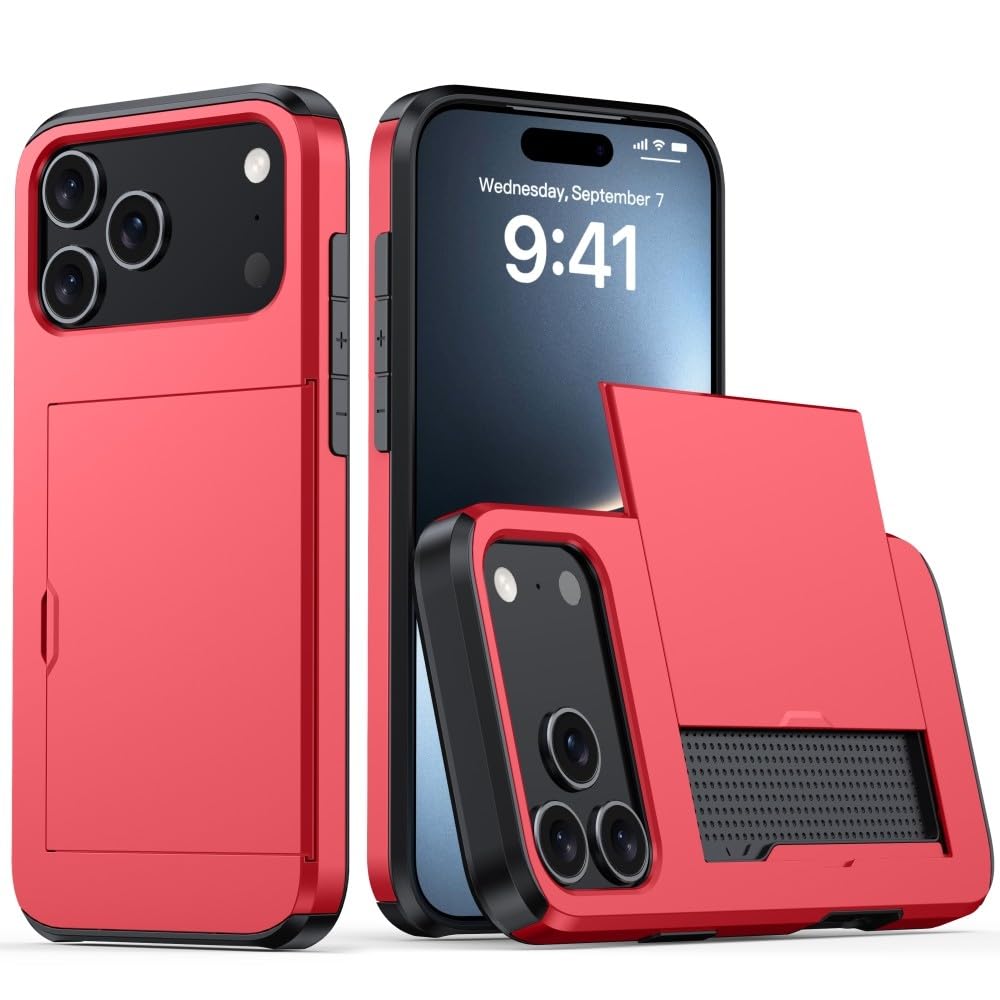 Coque portefeuille iPhone 13 Pro rouge silicone rigide contre chutes et oublis de carte - 8