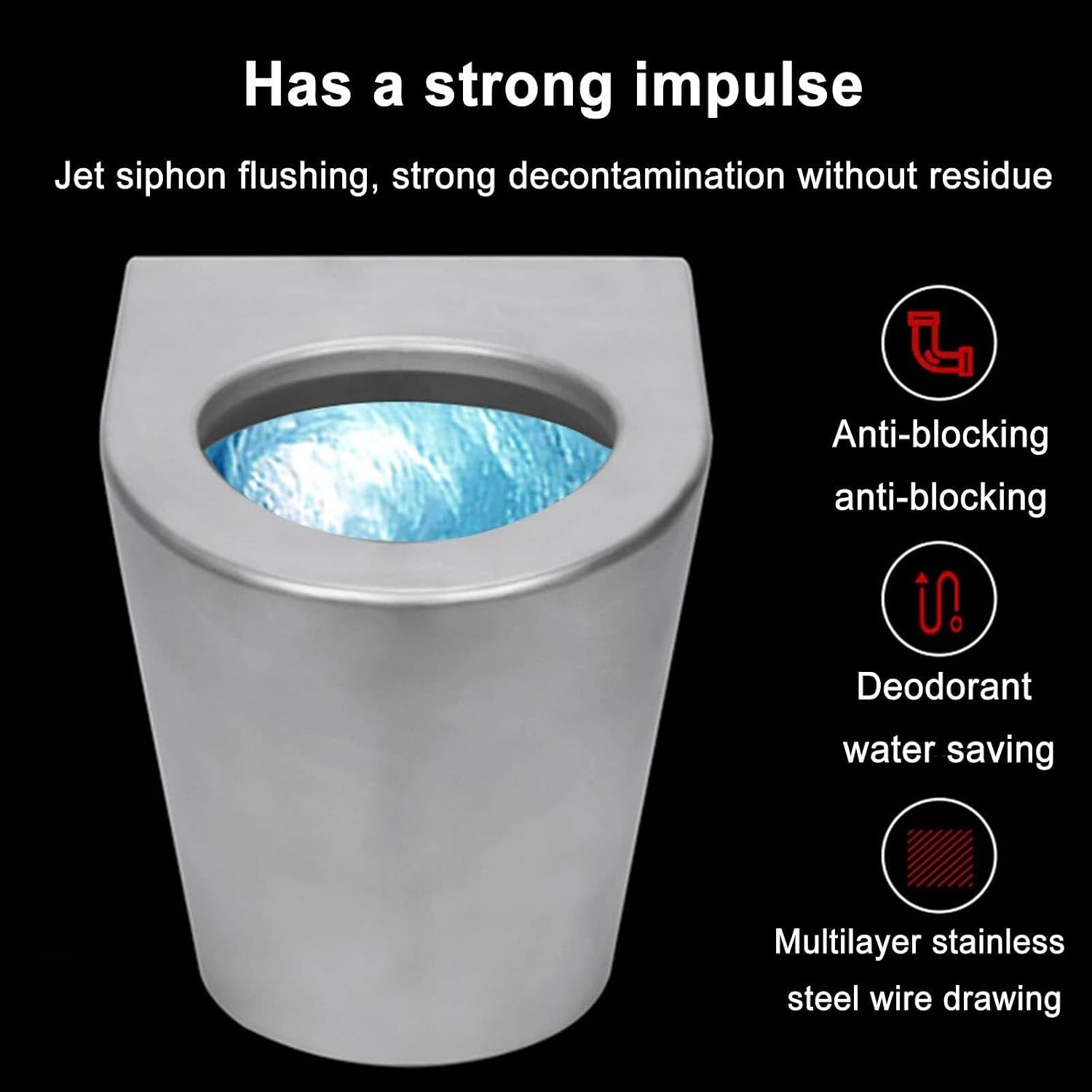 High Efficiency Water Saving Wall-Mounted Toilet,304 Stainless Steel Bathroom,Commercial Dual Flush Siphon,Comfortable Seat Height,for bathrooms, Vans, Hospitals, Cabins