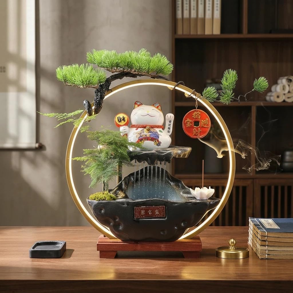 Lucky Statue Cat - Chinese Good Luck Cat with Waving Arm,Ceramic Fortune Cat Statue,Japanese Money Cat for Home, Office, and Store Decorations