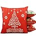 Homar Throw Pillow Covers Red - Christmas Tree Print Pattern Decorative Pillow Case - Washable Cotton Linen Square Zippered Pillowcase Cushion Cover Standard Size 18 x 18 for Couch Sofa Bed Home Decor
