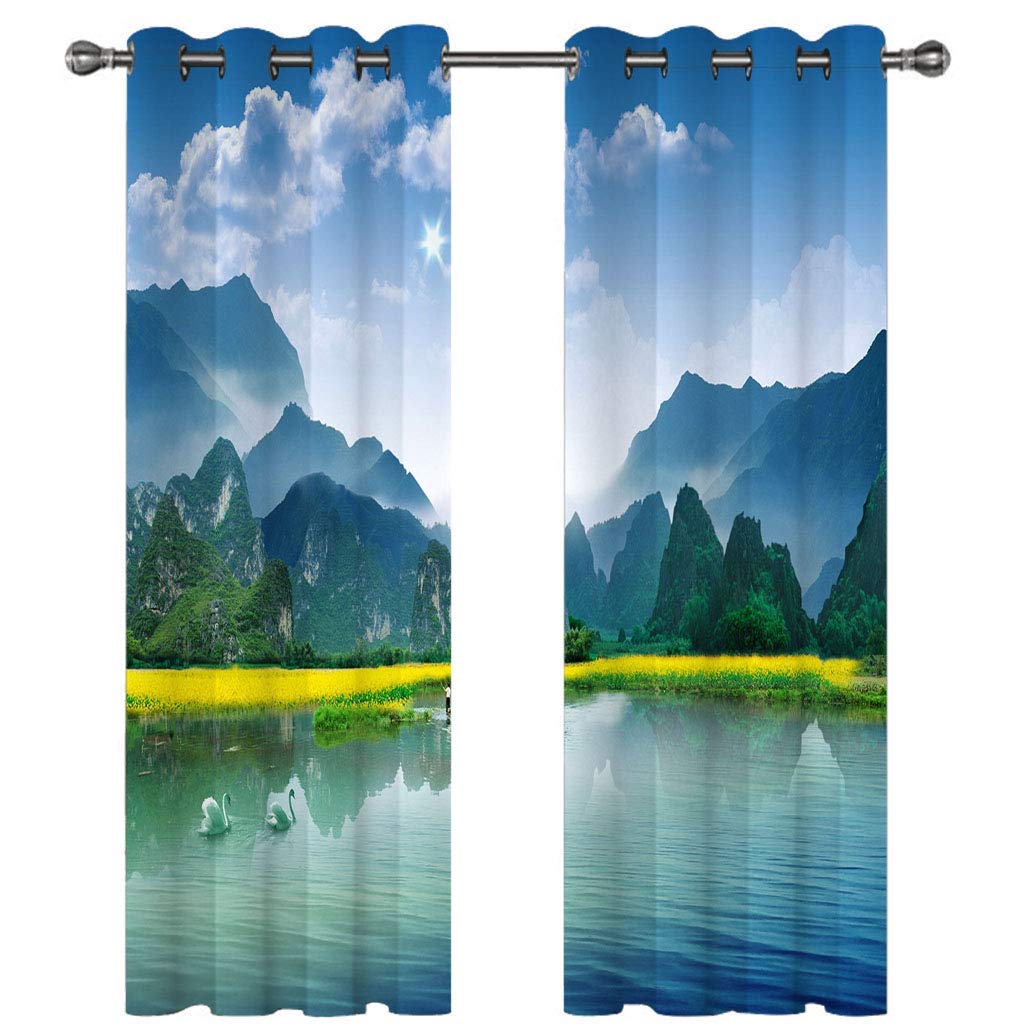 Draperies intérieurs haut de gamme rideau occultant isolant thermique paysage 3D bleu