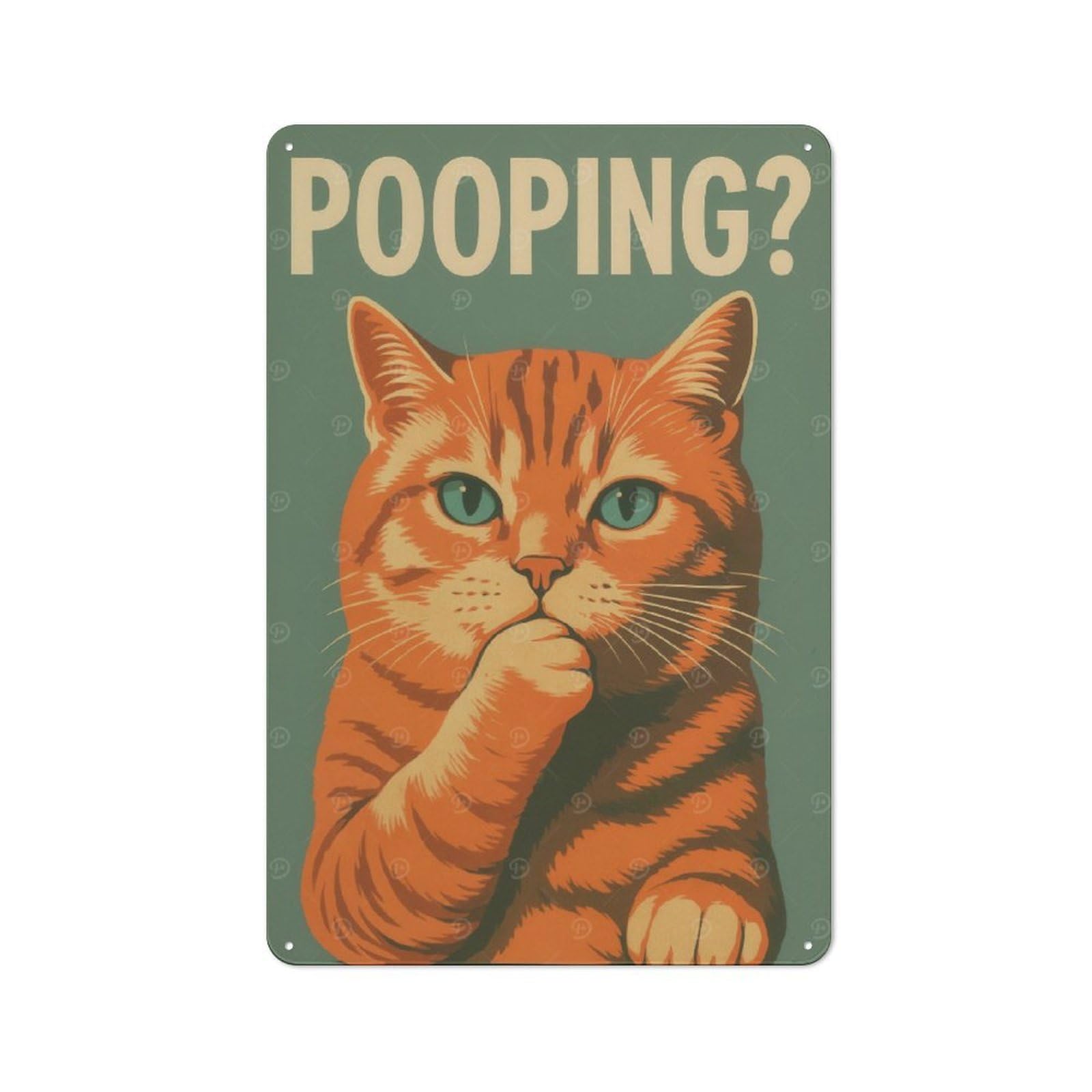 Junmoney Style-20 Tin Wall Plaque 30X20cm With Contemplative Cat Pooping For Garage Wall, With Clear Vintage Wall Decor Character