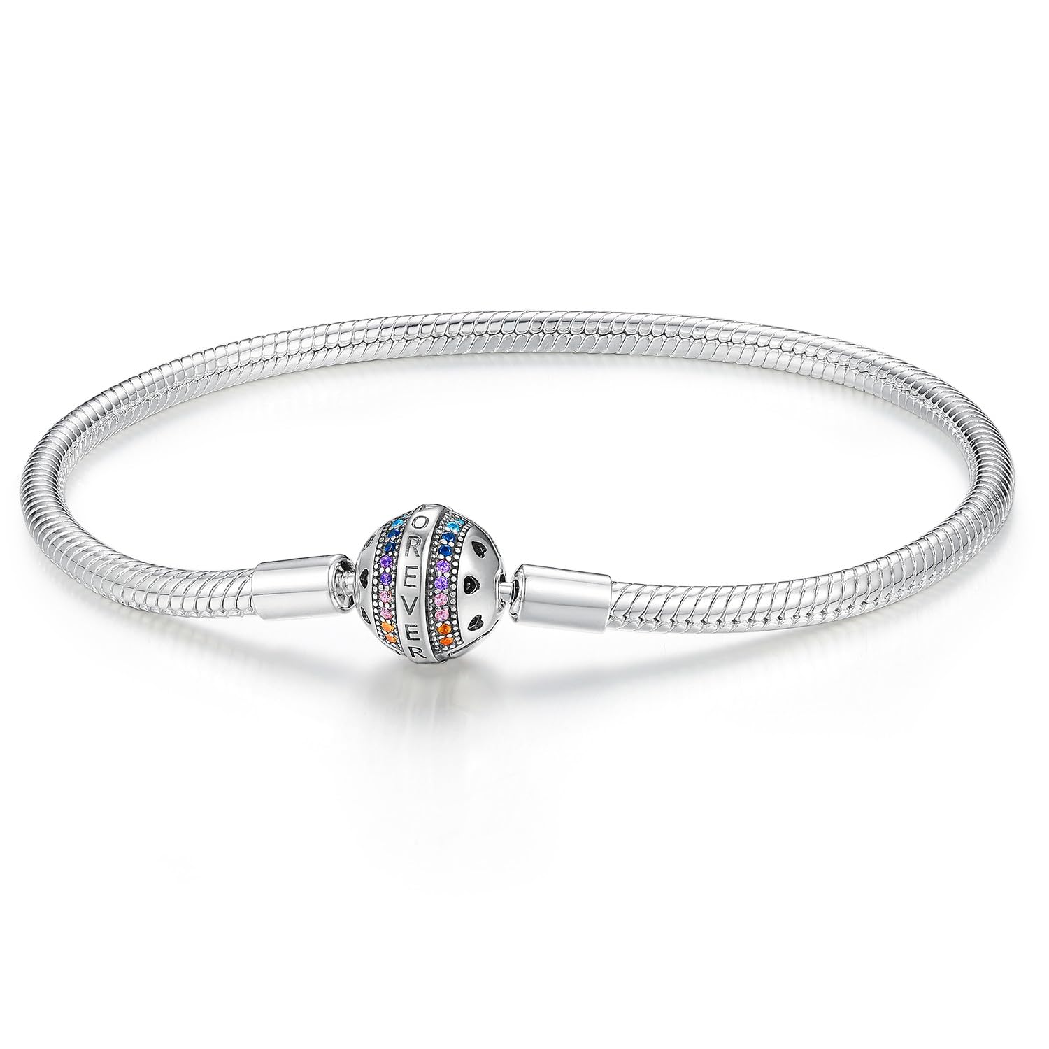 LNQOBU Damen Armband Silber 925 Schlangen Schmetterling Armband mit Funkelnden Herz Verschluss Charms (Mit Einem Spacer Perlen)