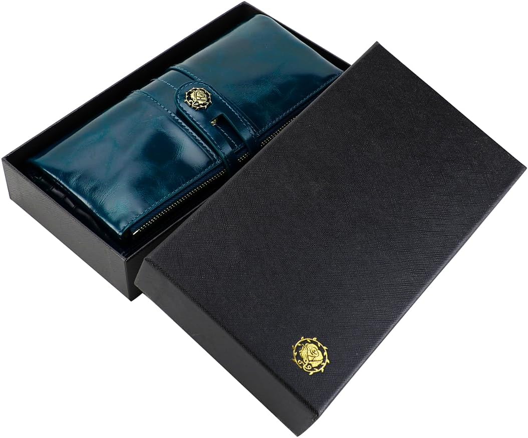 Women's RFID Blocking Wallet Soft Leather Clutch Money Ladies Purse Slim Card Holder Organizer Zip Pocket (3020-Blue) - Image 8