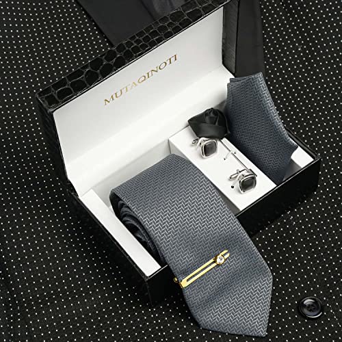 Image of MUTAQINOTI Mens Woven Premium Silk Necktie Suit Accessories Set With Pocket Square Cufflinks Brooch Golden Tie Pin (TEGP2)