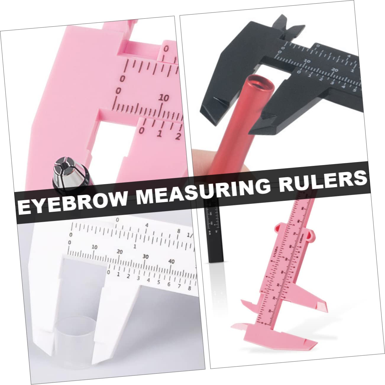 6pcs Eyebrow Ruler Precision Measuring Calipers for Eyebrow Makeup Durable Lightweight for Beginners White