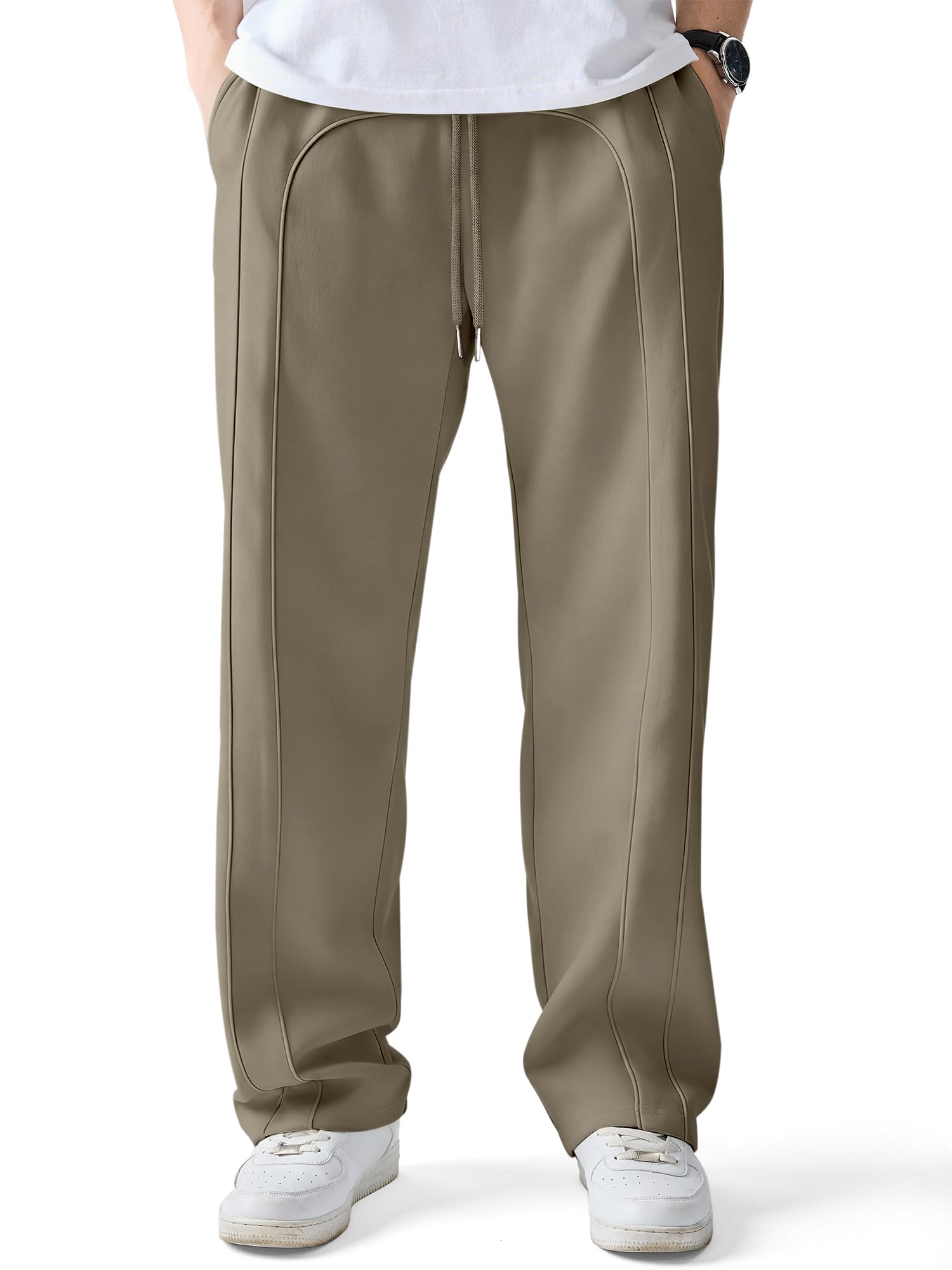 JMIERR Mens Casual Baggy Wide Leg Pants Side Stitch Detail Lounge Travel Streetwear Pants with Pockets