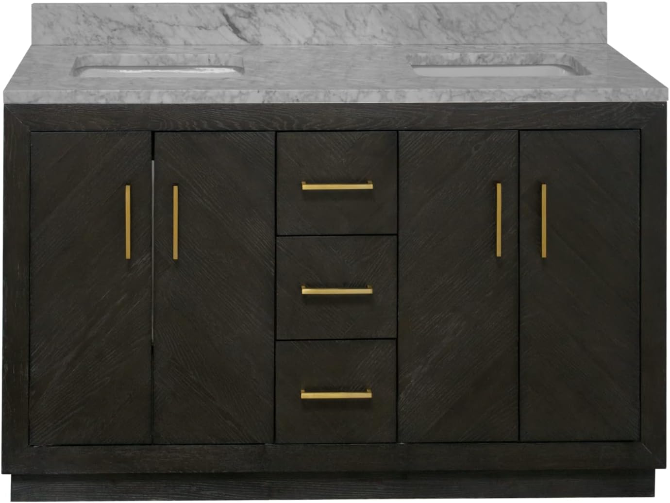 Kitchen Bath Collection Peyton 60-inch Double Bathroom Vanity (Carrara/Dark Oak): Includes Dark Oak Cabinet with Stunning Carrara Marble Countertop and White Ceramic Sinks