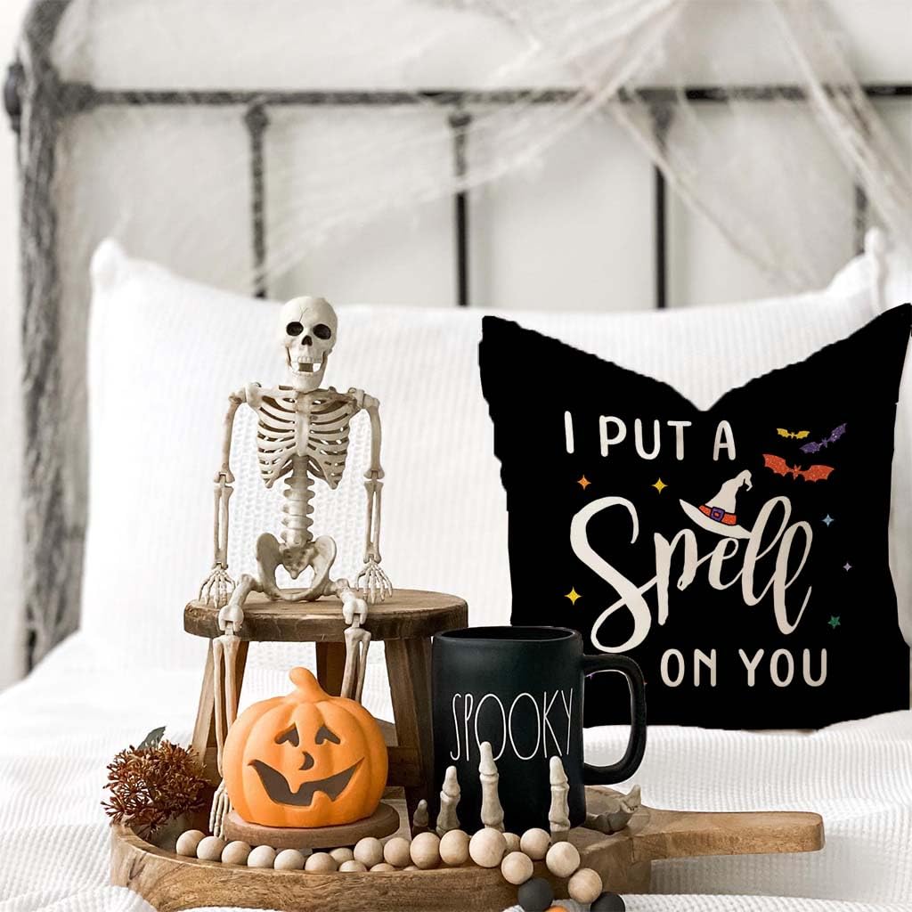 Set di 4 federe per cuscini di Halloween, 45 x 45 cm, stile vintage, per divano, divano, soggiorno