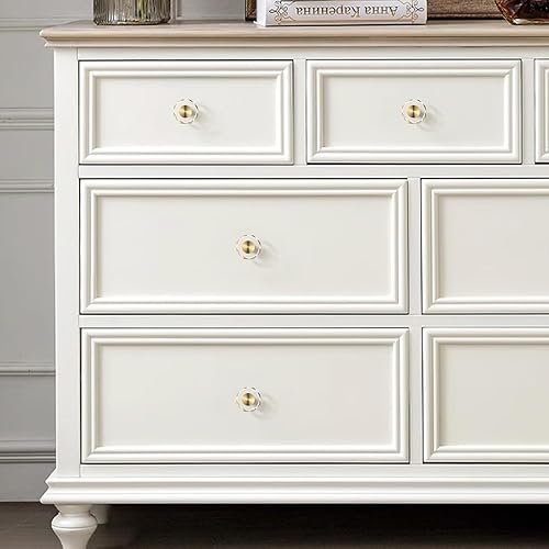 Miniatura 9 de Paquete de 12 perillas de cristal blanco de 1-14 pulgadas con patrón, tiradores de latón para cajones de cómoda, herrajes dorados para gabinete de